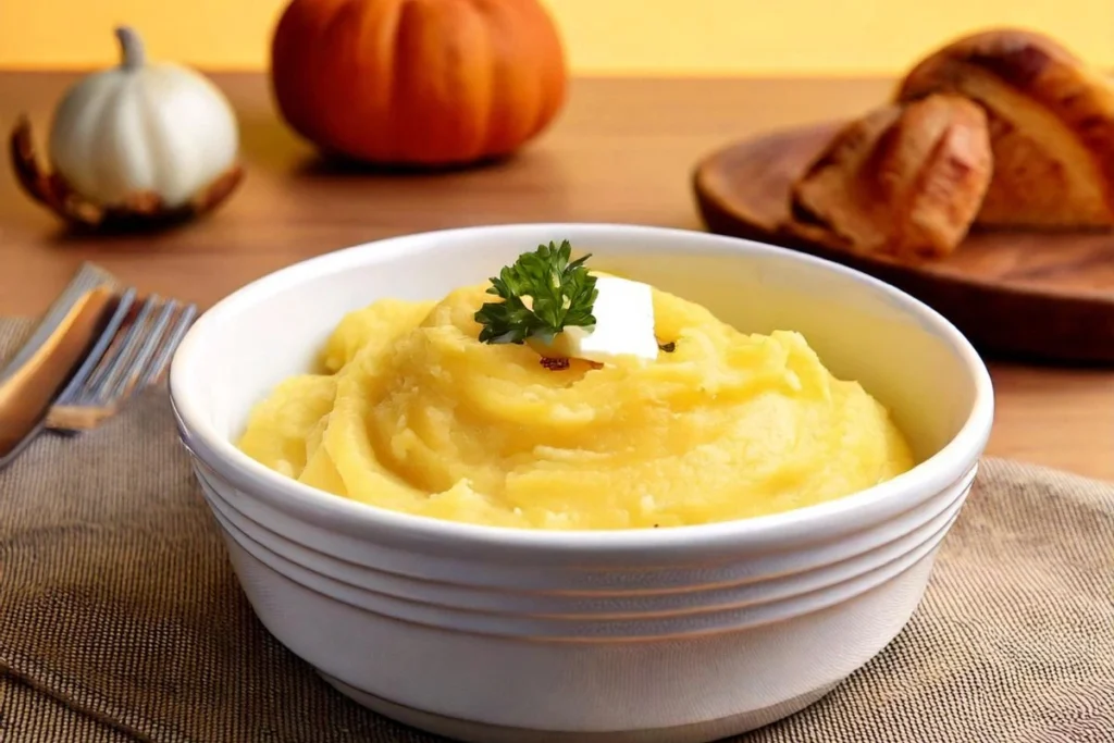 Creamy mashed potatoes with melted butter, a classic gluten-free Thanksgiving side dish