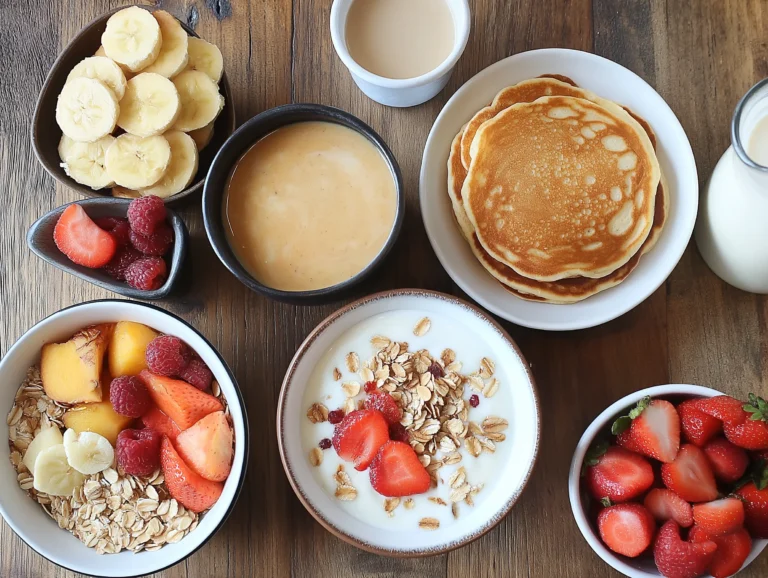 A vibrant spread of gluten and dairy free breakfast options on a table.