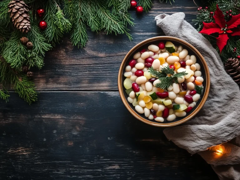 A bowl of cooked Christmas Lima Beans with a festive background