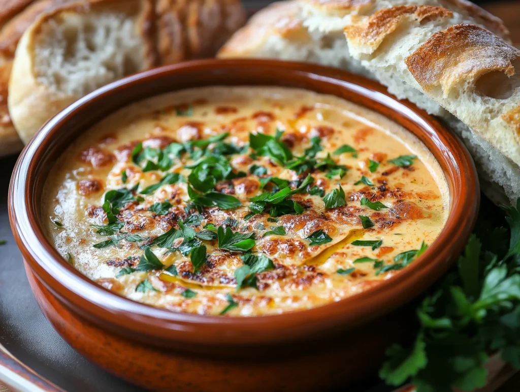 A bowl of creamy Christmas Lima Bean soup garnished with parsley.