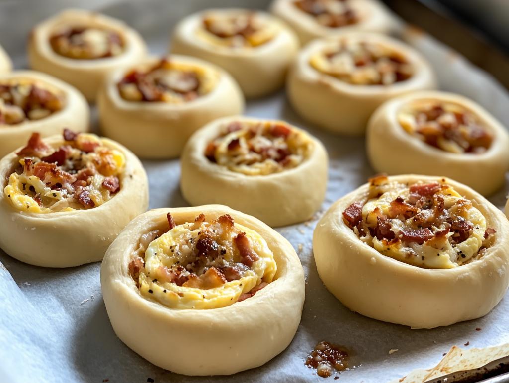 Sweet breakfast pizza rolls with a fruit filling, drizzled with icing.