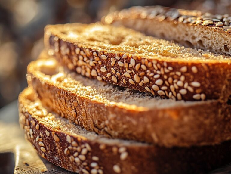 A golden, rustic loaf of einkorn bread on a wooden cutting board, surrounded by wheat stalks and a jar of honey for a wholesome, homemade feel.