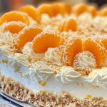 A freshly baked mandarin orange cake garnished with orange slices