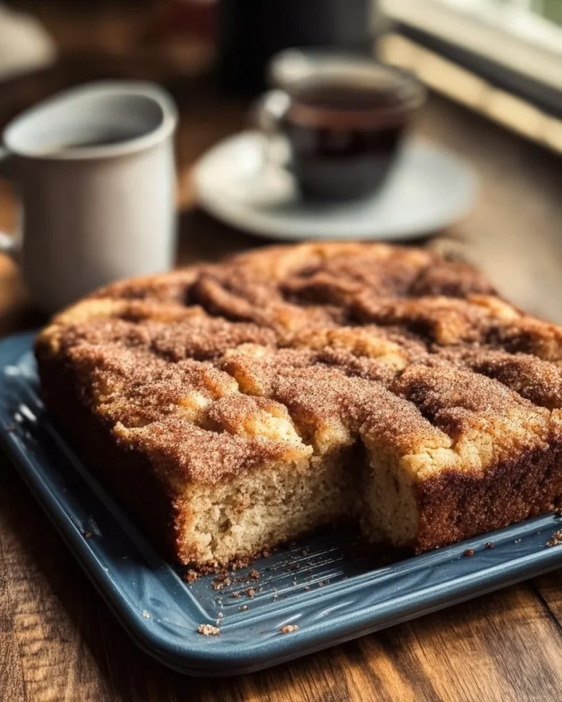 Amish cinnamon sugar coffee cake served warm on a plate