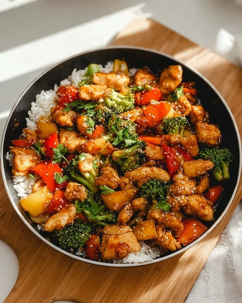 Delicious easy chicken stir fry recipe with colorful vegetables and flavorful sauce