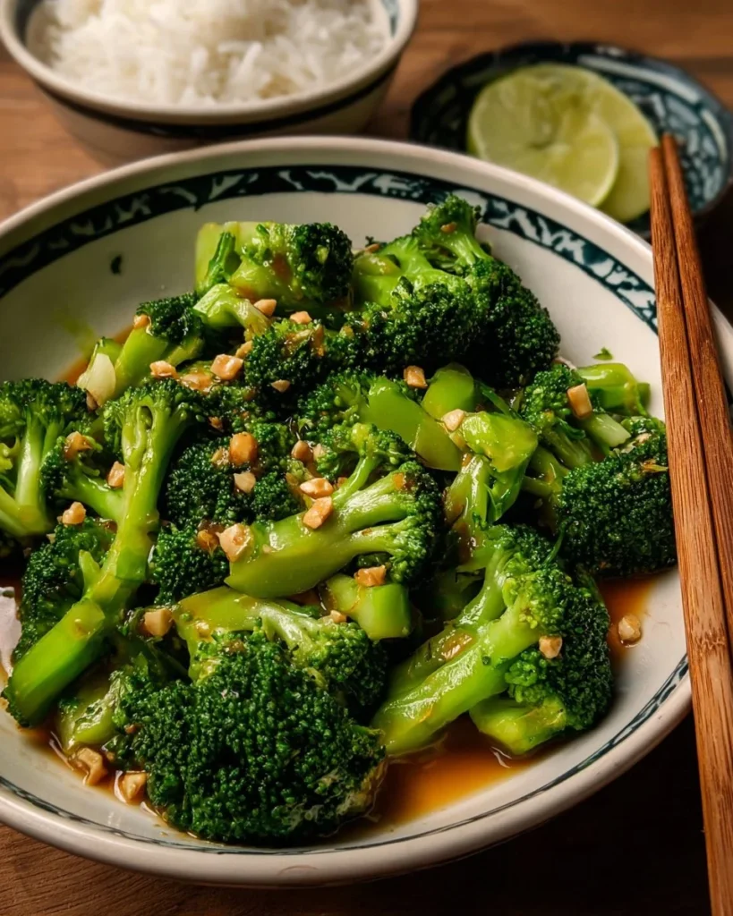 Delicious Garlic Broccoli Stir-Fry served in a bowl with chopsticks.