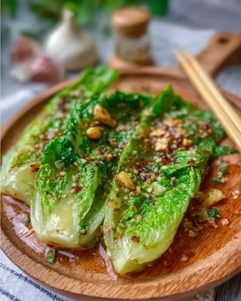 Delicious Garlic Lettuce dish featuring fresh leaves and garlic dressing