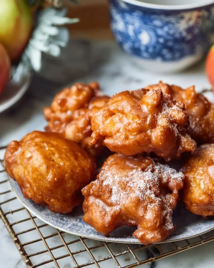 Delicious gluten-free apple fritters topped with glaze and cinnamon