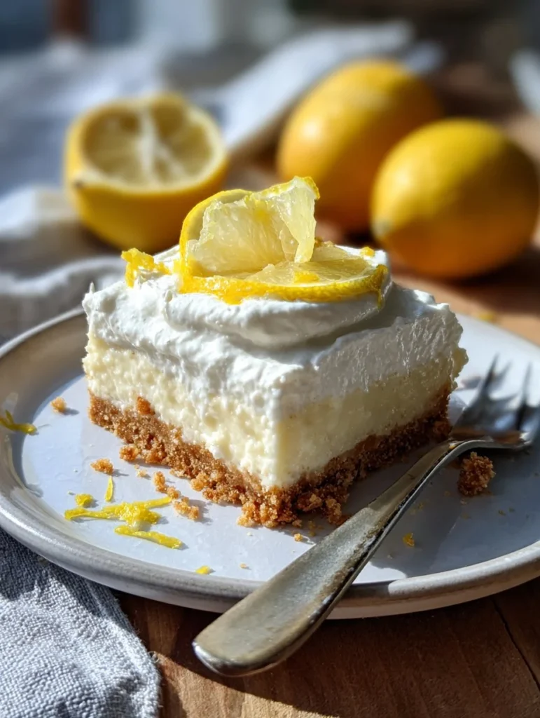 Delicious Lazy Day Lemon Cream Pie Bars with a creamy lemon filling and crust