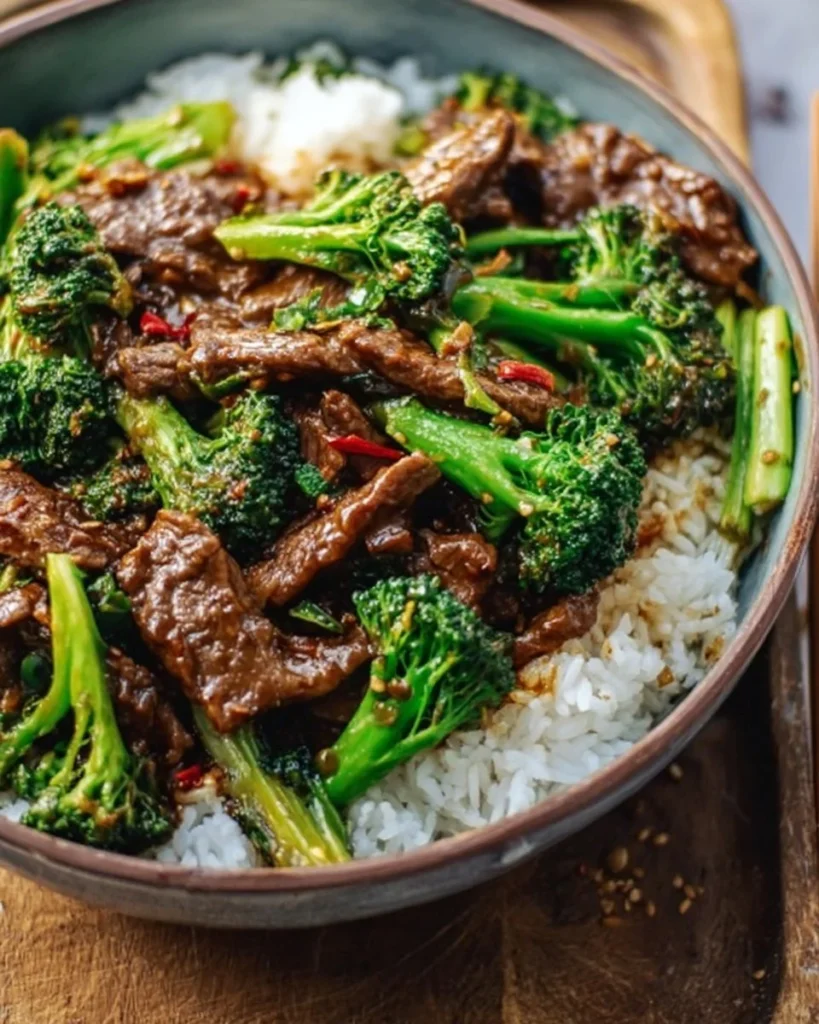 Delicious plate of Chinese beef and broccoli stir-fry with fresh vegetables