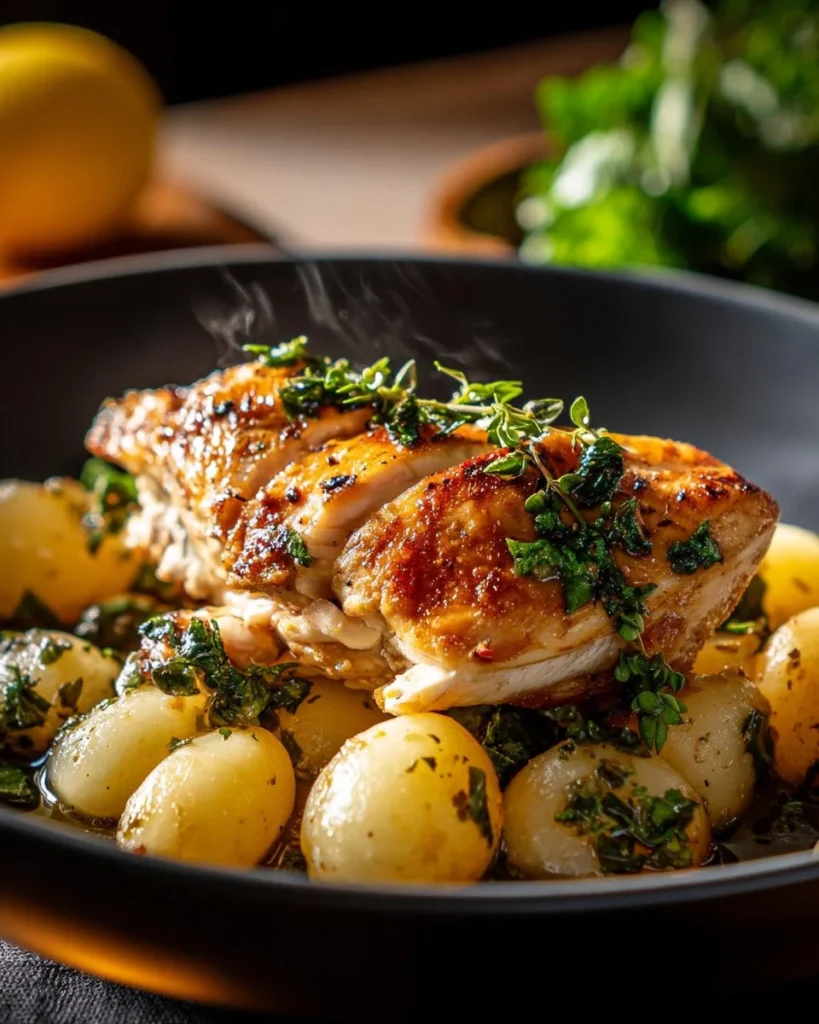 Creamy Garlic Chicken Gnocchi Skillet with fresh herbs and a rich sauce