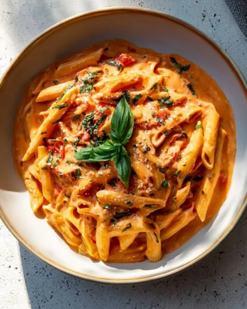 Delicious easy one pot tomato pasta served with fresh basil and cheese.