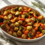 Platter of perfectly roasted mixed vegetables, highlighting the differences in texture from Air Fryer vs Oven Roasted Vegetables Holiday.