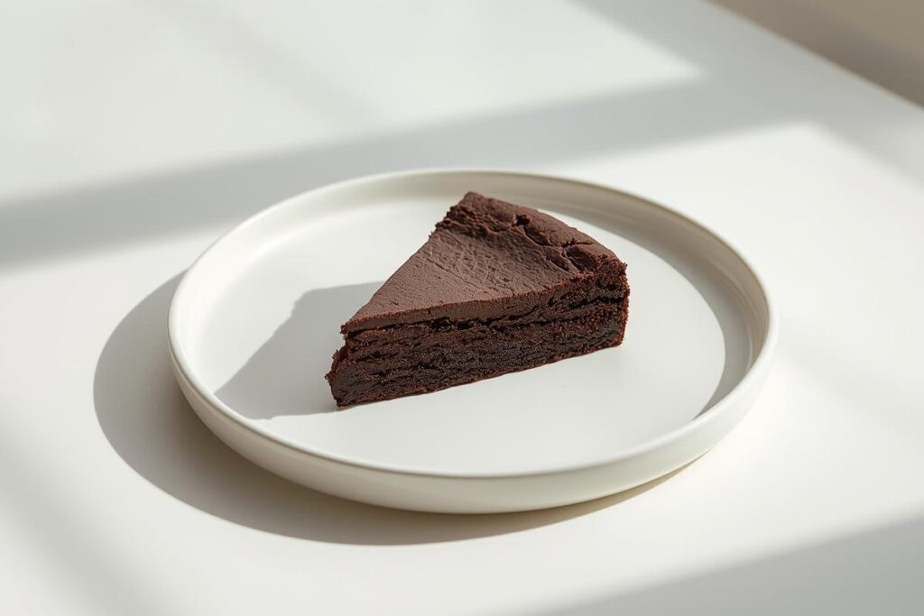 Fudgy chocolate brownie on a white plate, showcasing delicious gluten-free dessert swaps for healthier treats.