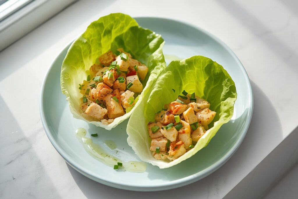 Vibrant chicken salad lettuce cups, a delicious way to rescue overcooked chicken with fresh ingredients and moisture.