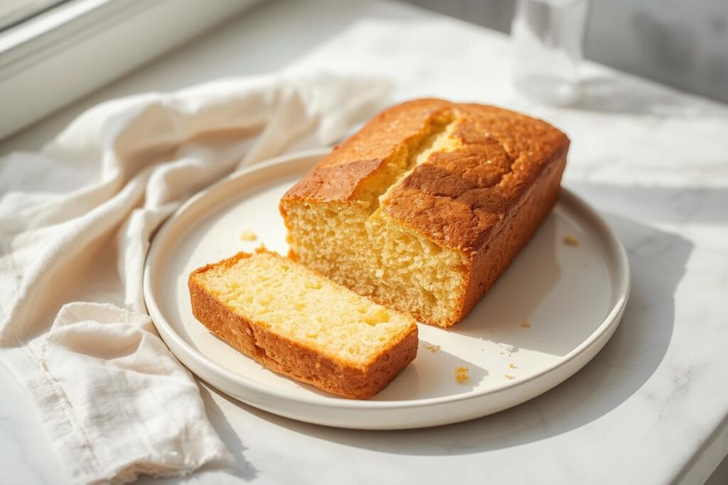 Sliced gluten-free lemon loaf cake with a moist, tender crumb, demonstrating how to fix dry gluten-free baking successfully.