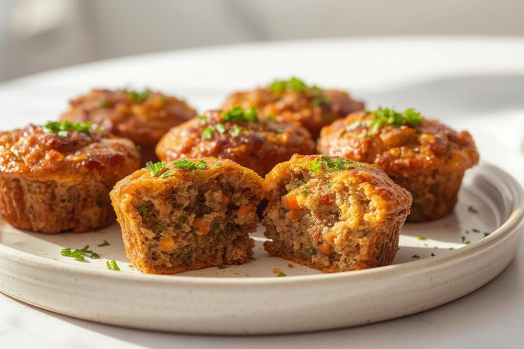 Glazed meatloaf muffins with hidden veggies on a platter, representing delicious kid-friendly ground beef dinners.